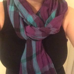 Cute light scarf - magenta & sky blue plaid